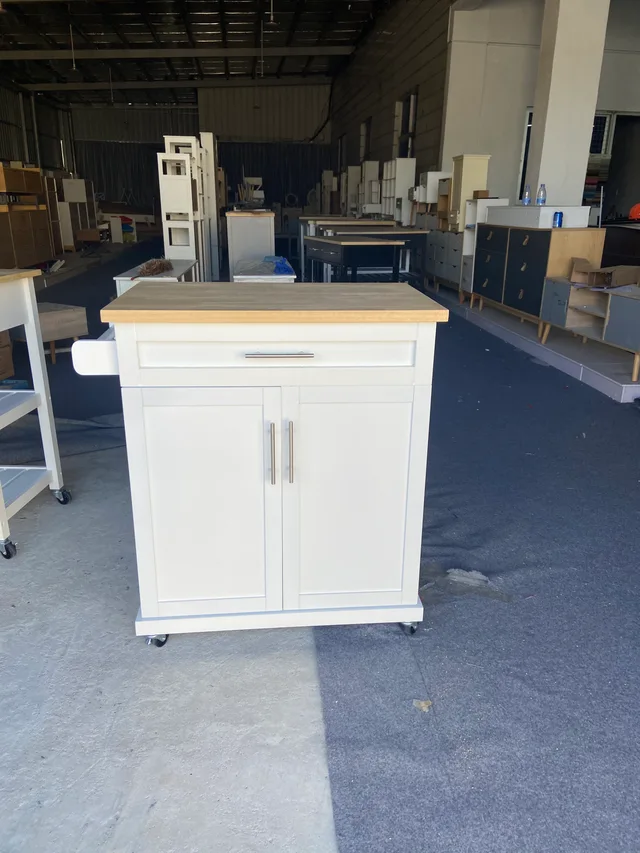 Kitchen cart black with one door and two drawers white