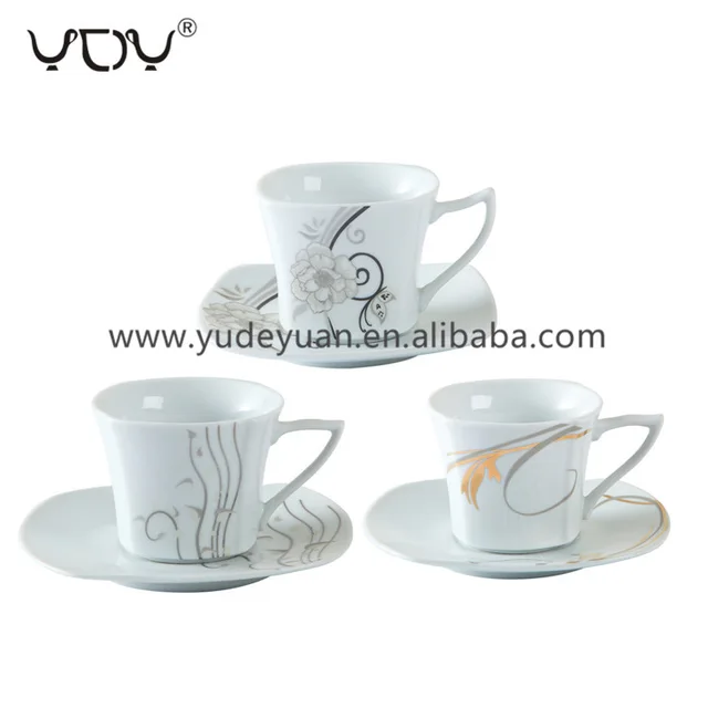 Elegant tea custom printed 90cc square unique shape coffee cup and saucer set
