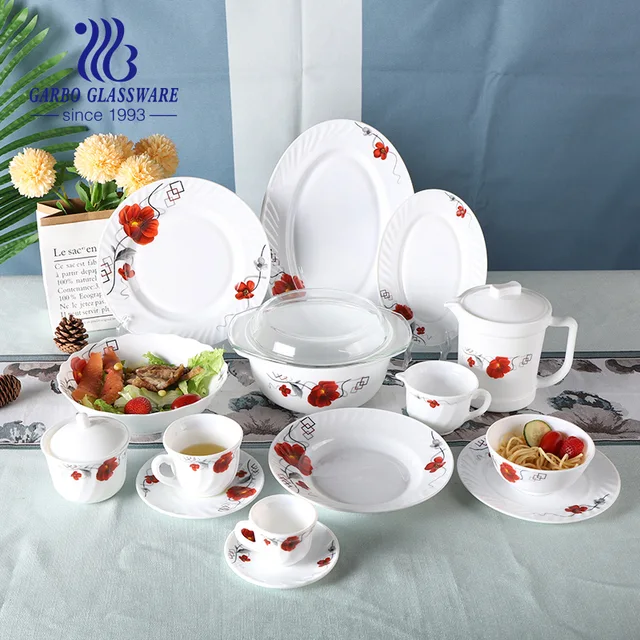 Milky white 5.5 inches microwave safe opal glass dinner ware dinner plate serving plate cup and saucer plate
