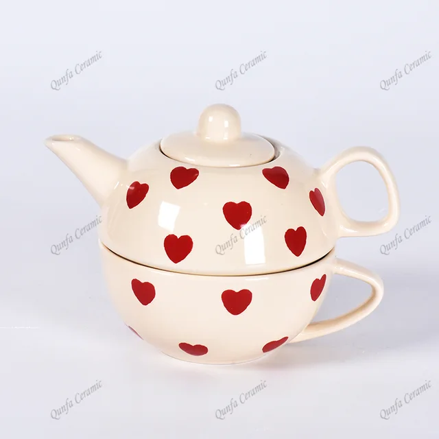 Wholesale Factory Price Heart design Ceramic Coffee Tea Pot Set