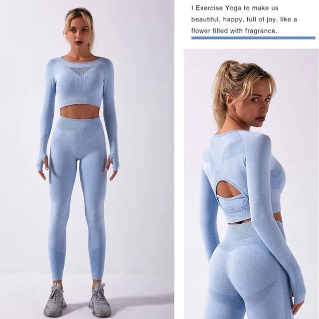 Seamless long-sleeved trousers suit Europe and America cross-border seamless self-cultivation sports fitness new yoga wear
