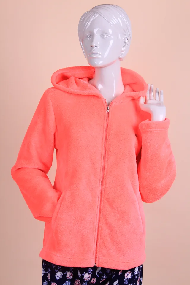 Ladies coral fleece top in neon color