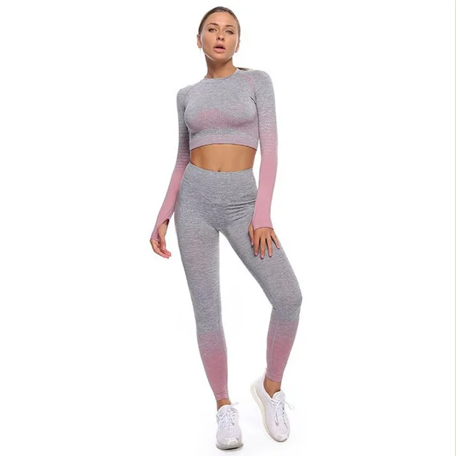 European and American seamless yoga clothing suit spring and autumn new style striped knitted hip-lifting elastic fitness