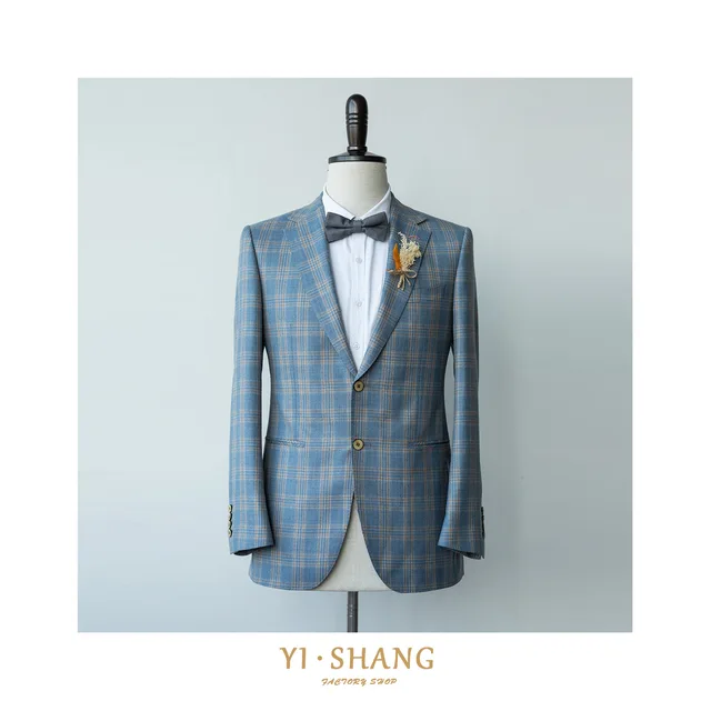 YISHANG spring blue mist checkered male half a single suit