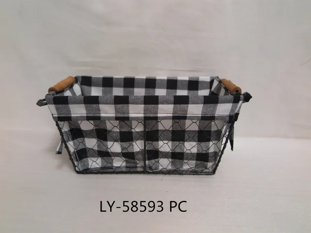 High Quality Home Mesh Storage Black Metal Fruit Basket with Lining