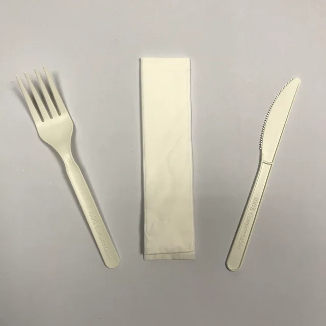 Disposable biodegradable plastic knife fork cutlery set