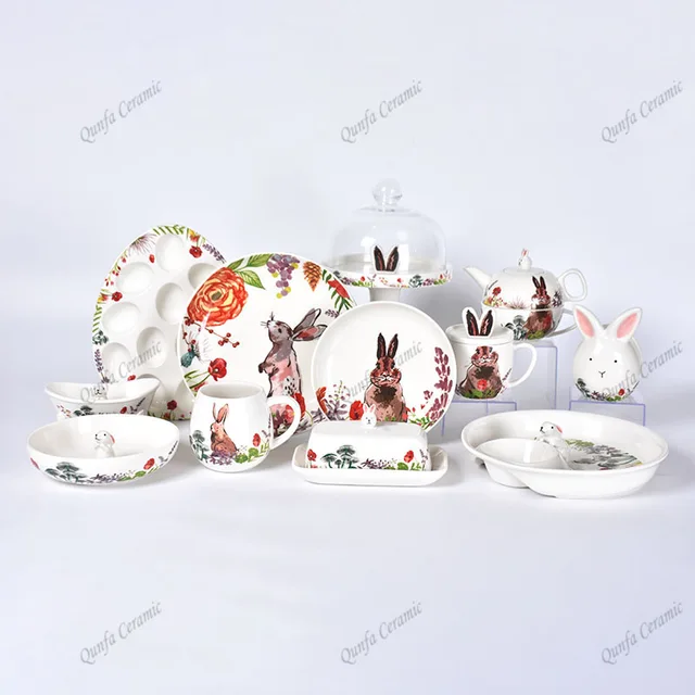 Easter Bunny theme Cute Animal Design Plate set Children Ceramic tableware