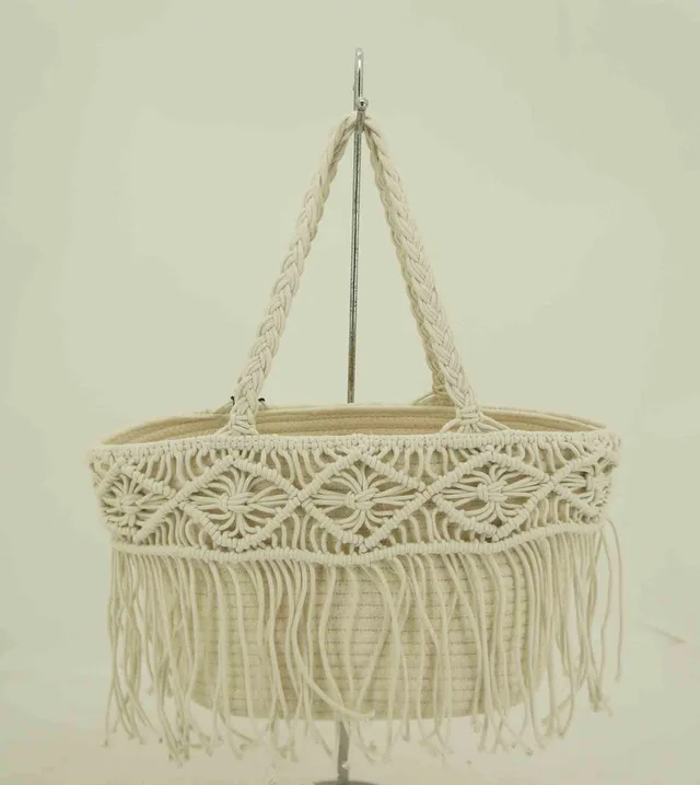 Tc Cotton Rope Handbag With Tied Trim