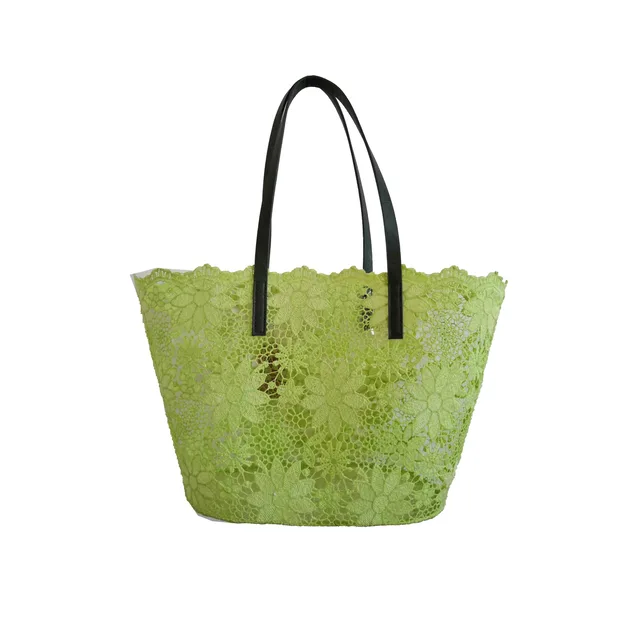 Lace Fabric With Pu Handle Beach Bag