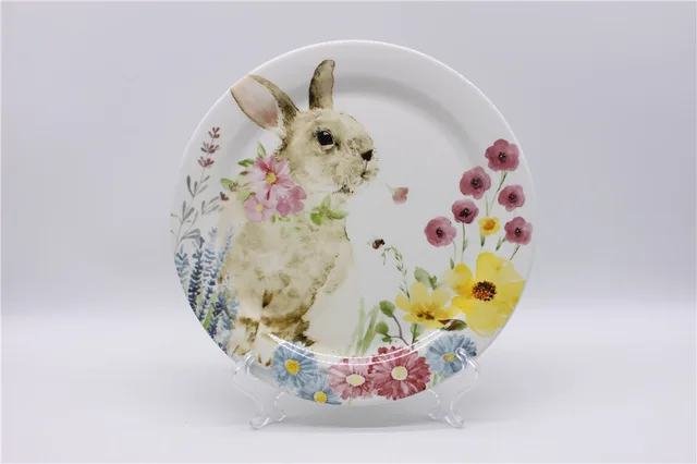 Ceramic Plate with Flower and Bunny Decal