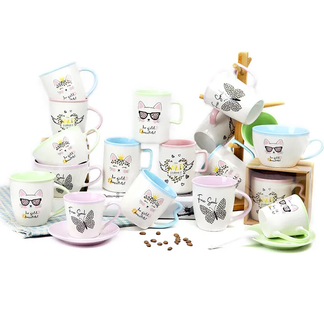 Cute cartoon pattern coloe glazed ceramic mug ceramic bowl for daily use