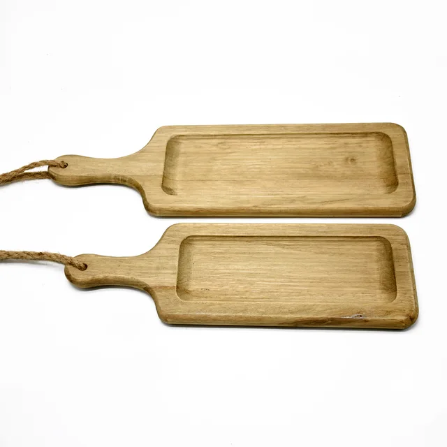 Luckywind Natual Cuting boar Shape Decorative Wood Tray With Rope handle