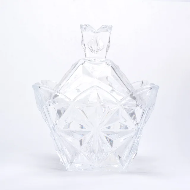 # China glass jar factory 100g 150g 200g crystal lovely glass sugar storage container and candy jar with lid