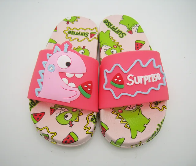 Cute casual beach indoors dinosaur kids' PVC slippers slides