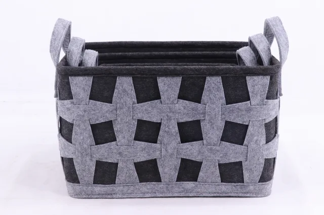 Set of 3 rectangular felt storage basket with handle, toy storage organizer, laundry hamper basket