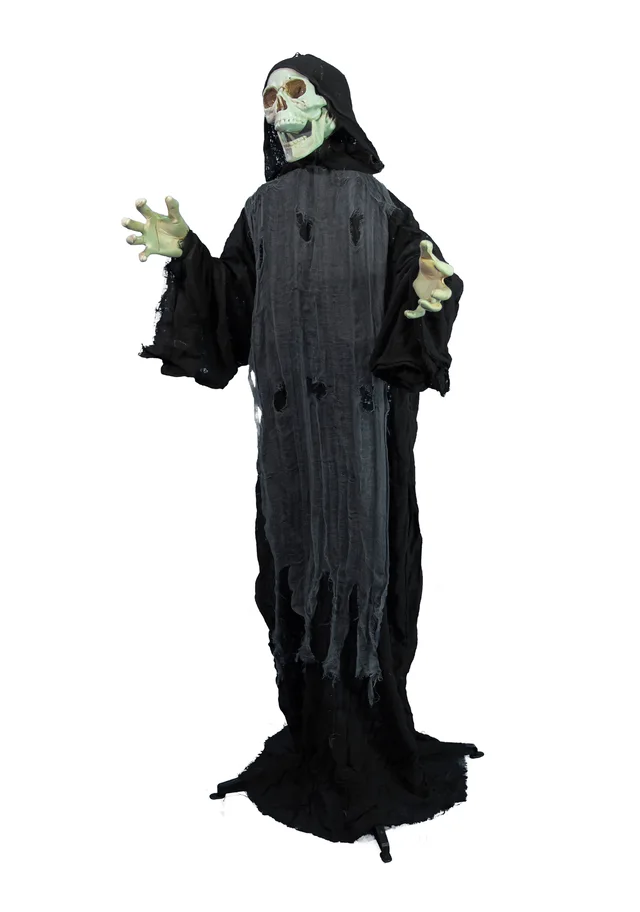 Halloween Animated Standing Life Size Strobe Light Skeleton Reaper 5 Feet, Electrical Execution Thunder Sounds, Scary Howls - Flashing Eyes