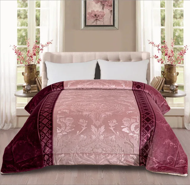 Printed with embossed flannel with sherpa quilting comforter Grey