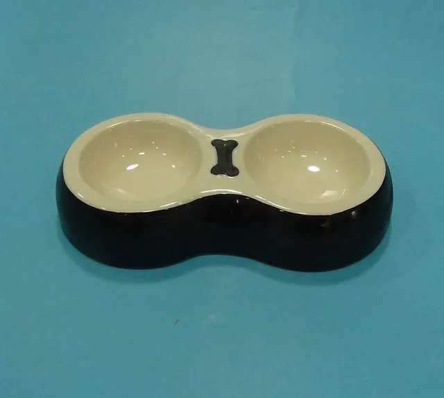 Personalized and creative food and water 2-in-1 bone shaped ceramic bowl for pets