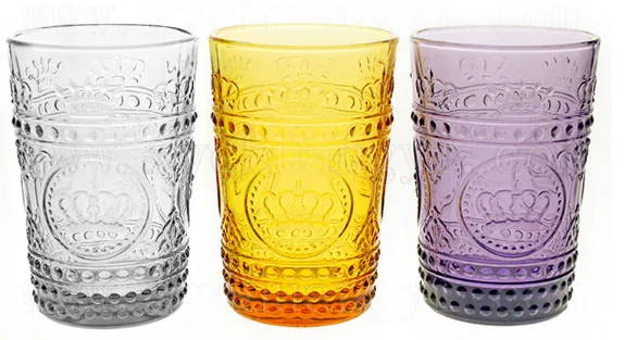 Embossed colored glass drinking glasses