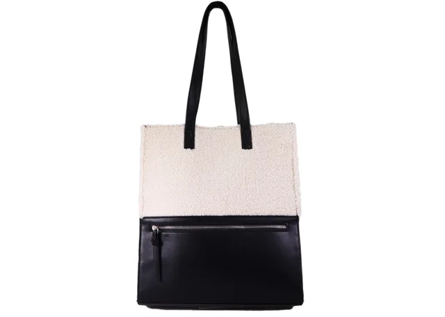 Black PU with beige teddy fur tote