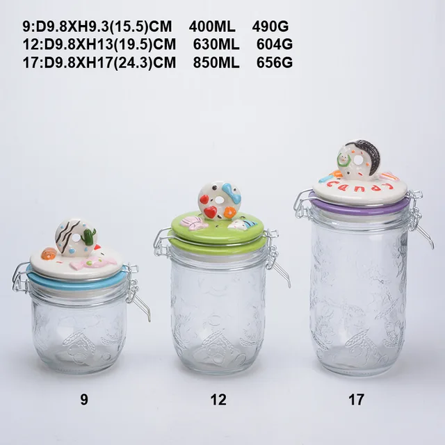 Food storage canister airtight glass jar pasta glass container with fancy ceramic lid