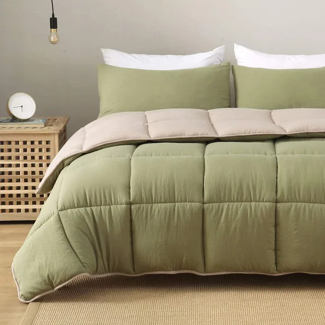 Reversible Down Alternative Comforter -Soft Breathable Microfiber Comforter Set with Shams, All Season Duveting - 3 Piece