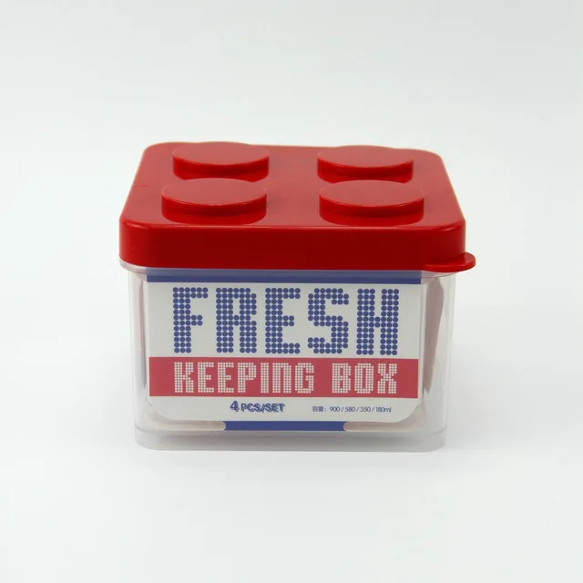 4pcs Square Mini Food Grade Plastic Storage Container Microwave Oven Keep Fresh Box Refrigerator Food Crisper Building Blocks Case
