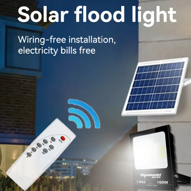 Remote Control Ourtdoor IP65 LED Solar Flood Light 50W 100W 200W