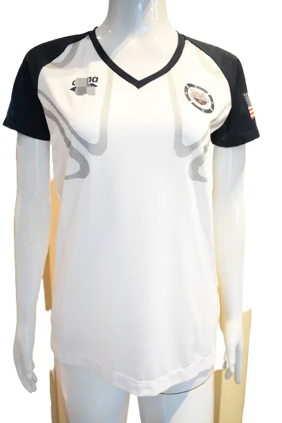 Womens sport V neck T shirt quick dry top with HT logo print