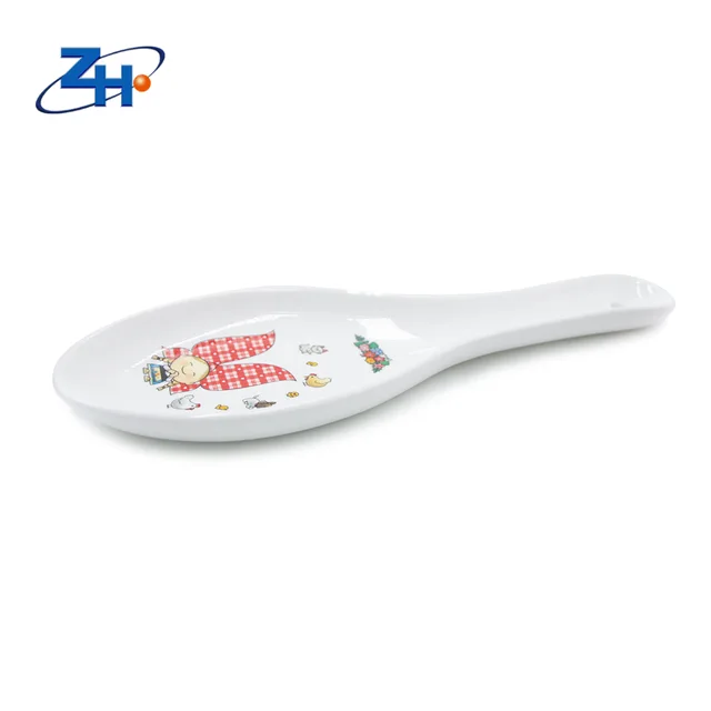 New bone china soup spoon with printing spoon rest