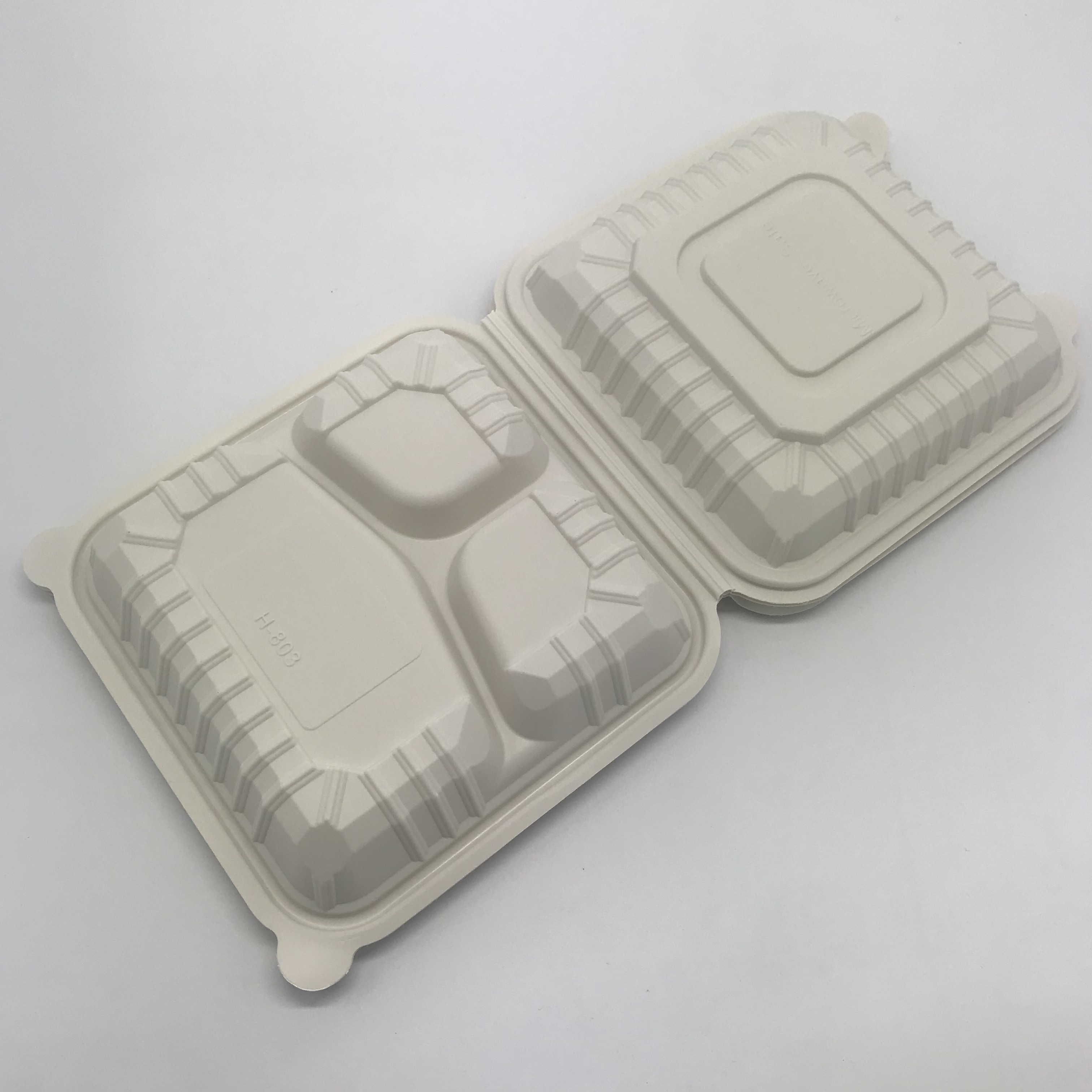 1000ml 3 Compartment Cornstarch Clamshell Food Box