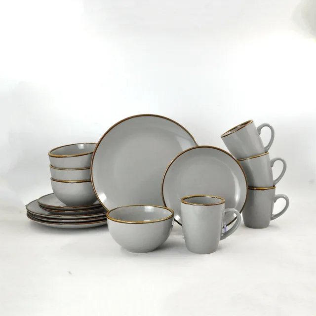 Gray color glazed stoneware set 5.5inch ceramic bowl set ceramic plate dinner sets