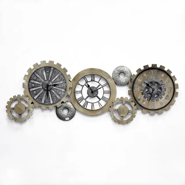 Luckywind Large Industrial Style Hand Painted Aged Metallic Finish Wood Metal Multi Cogwheel Gallery Wall Art Clock