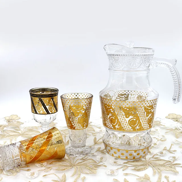 High Quality Decorative Tea Pot Pitcher Glass Jug Cup Set With Plastic Lid