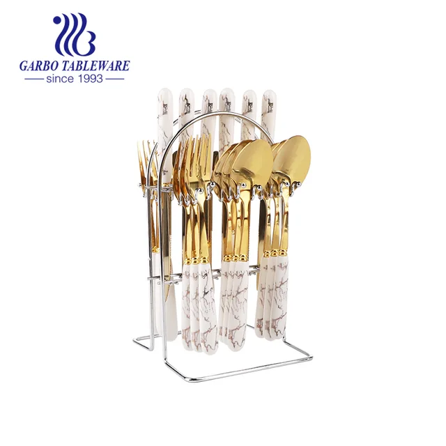 Tablerware 410 High quality mirror polish set of 24pcs ceramic handle cutlery set