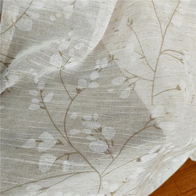 NICEFAR Printed Curtain Linen Mixed Textured Flowers Living Room Light Filter Light Gauze curtain