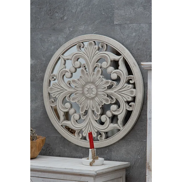 INNOVA Hand Painted Hanging Wooden Home Art Decor Round decorative whitewashed carved wood wall panels For Living Room, Kitchen