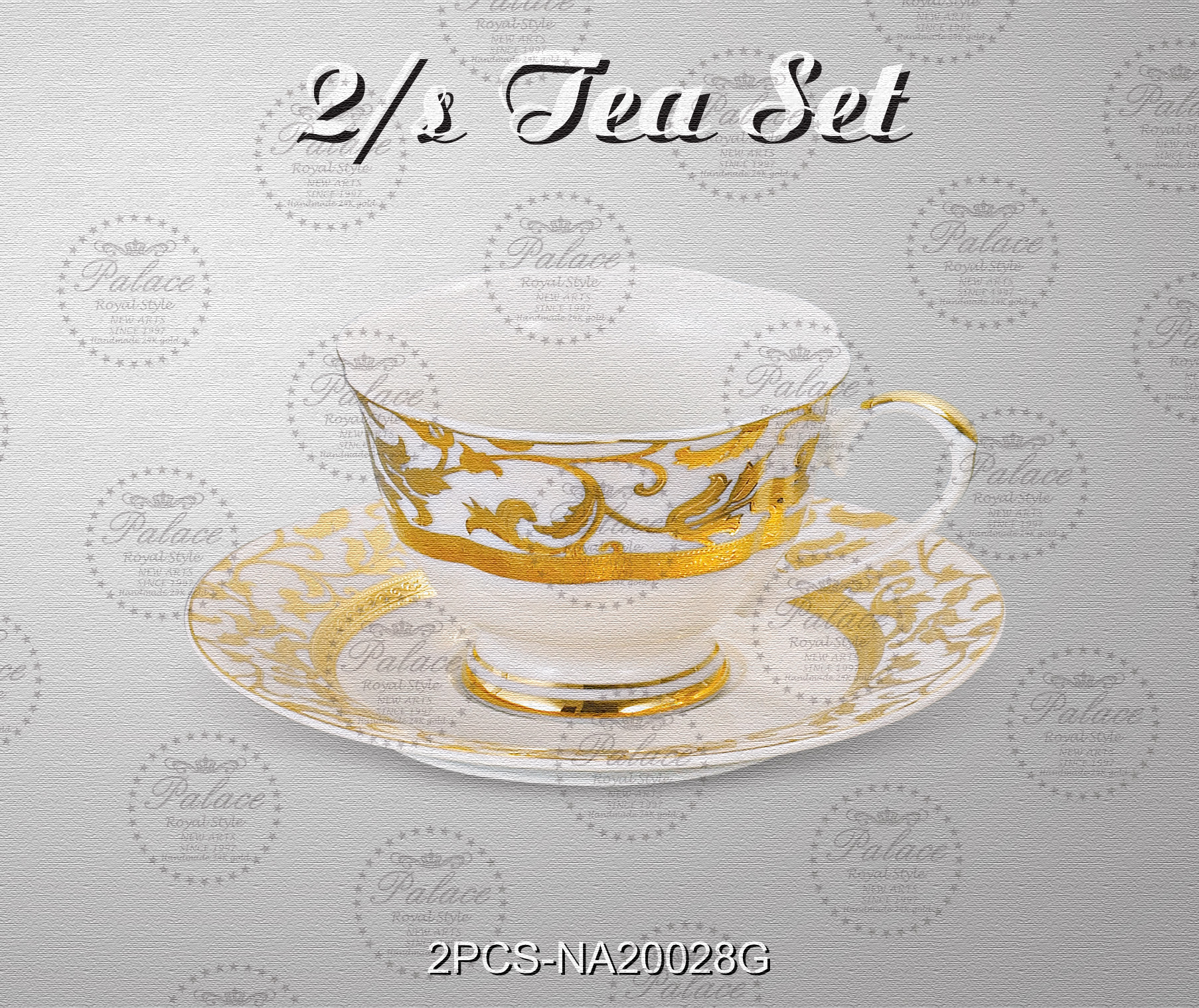 Emboss Gold New Bone China 2pcs Tea Set