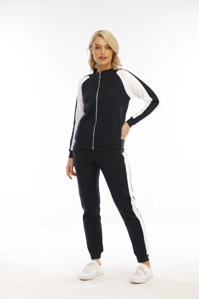 Ladies knitting casual contrast fleece set