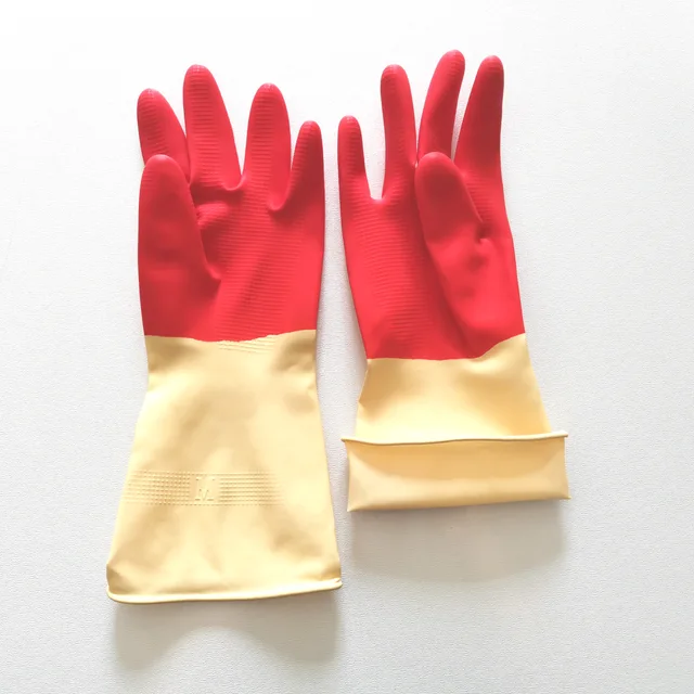 Xingli bi-color diamond grip heavy duty industrial latex gloves for kitchen cleaning
