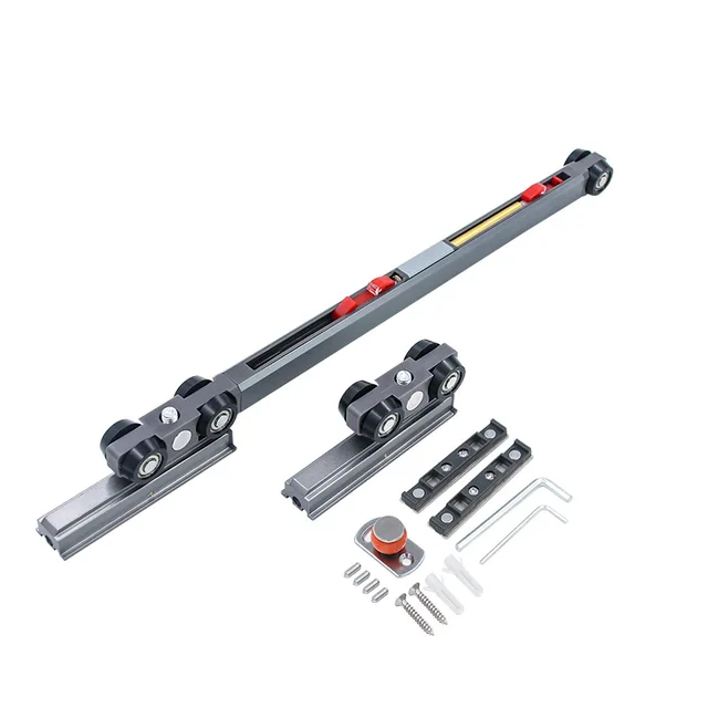 Double soft closing sliding door hanging door system with 4 wheels