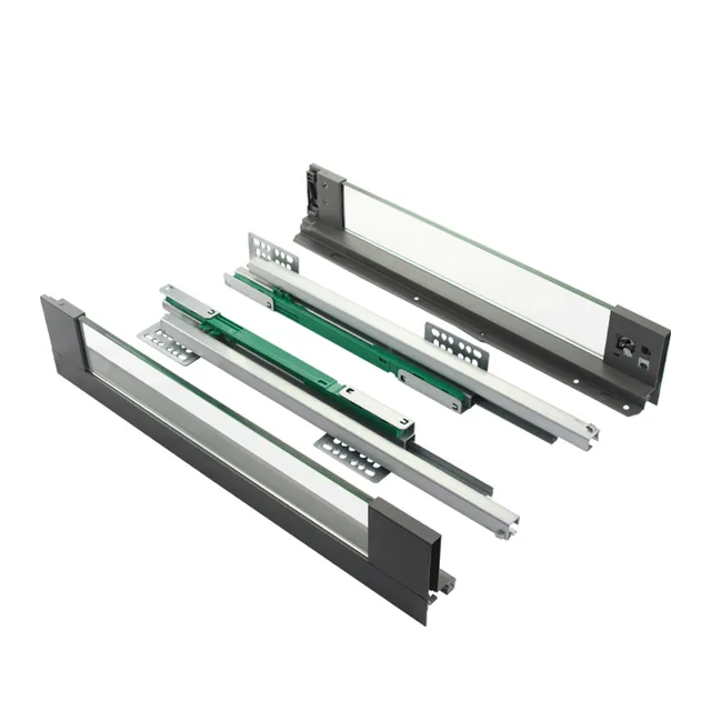 Soft close slim metal box drawer slide with whole glass