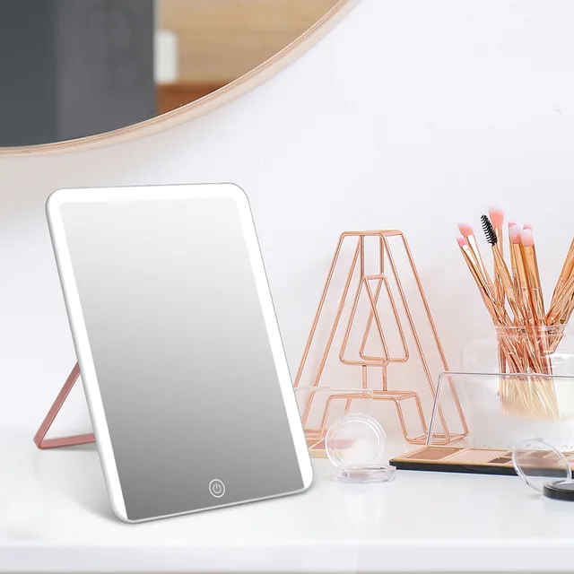 Customized Hot Selling 2 in 1 Design Handheld Tabletop Vanity Mirror in Ultra Thin LED Light