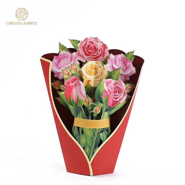 2021 3D pop up flower greeting card rose design valentine card