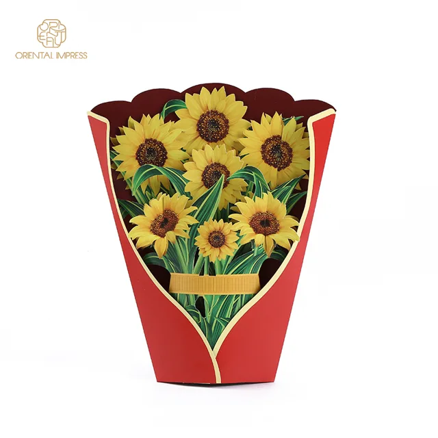 2021 custom pop up sunflower flower bouquet greeting cards
