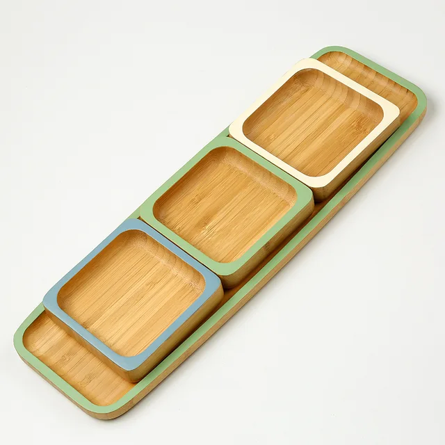 Bamboo condiment cup, snack cup with serving tray and color painting