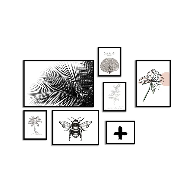 Set of 7 black frame dark designs MDF Framed Art MDF Frame prints set