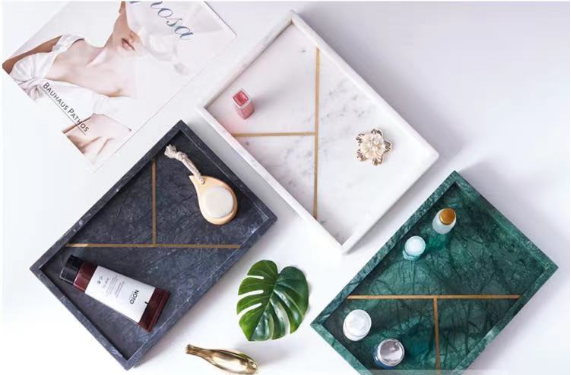 Dark grey/Green marble tray with copper lines