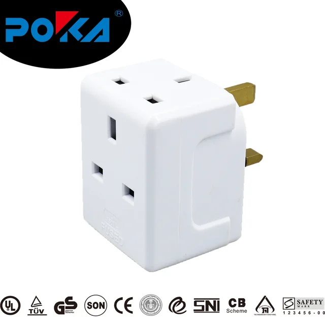 3 Way UK travel adaptor with 13A fuse