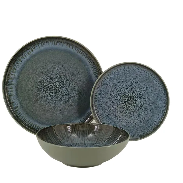Stoneware two tone color glazed reactive glazed 16pcs dinner set
